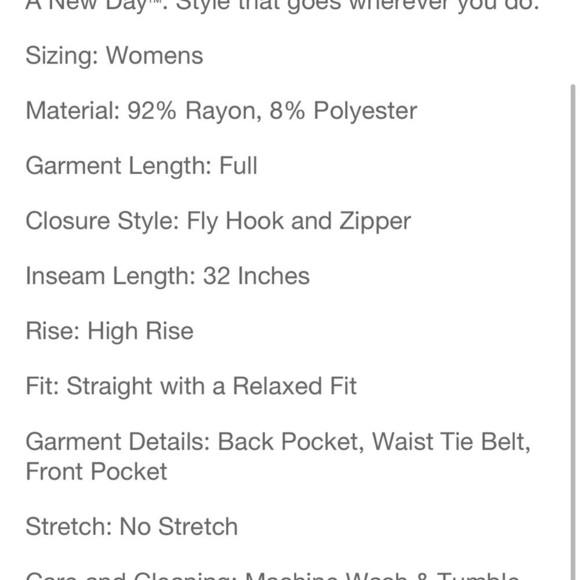 Women's High-Rise Relaxed Fit Straight Belted Trousers a new day nwt - Picture 6 of 6